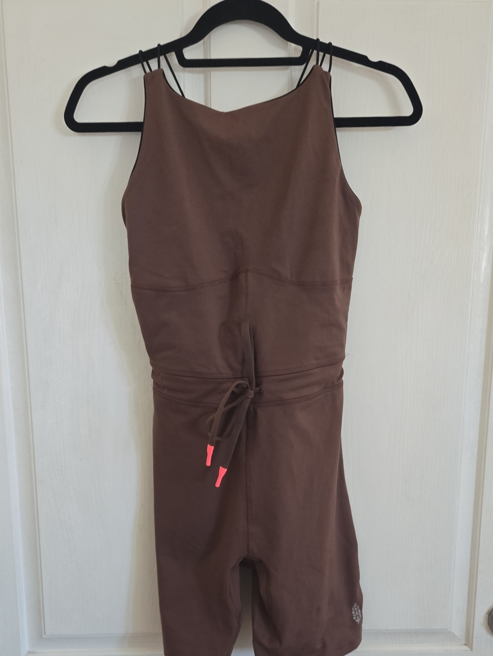 FP Movement by Free People Brown Strappy Jumpsuit with Neon Pink Drawstring Tips